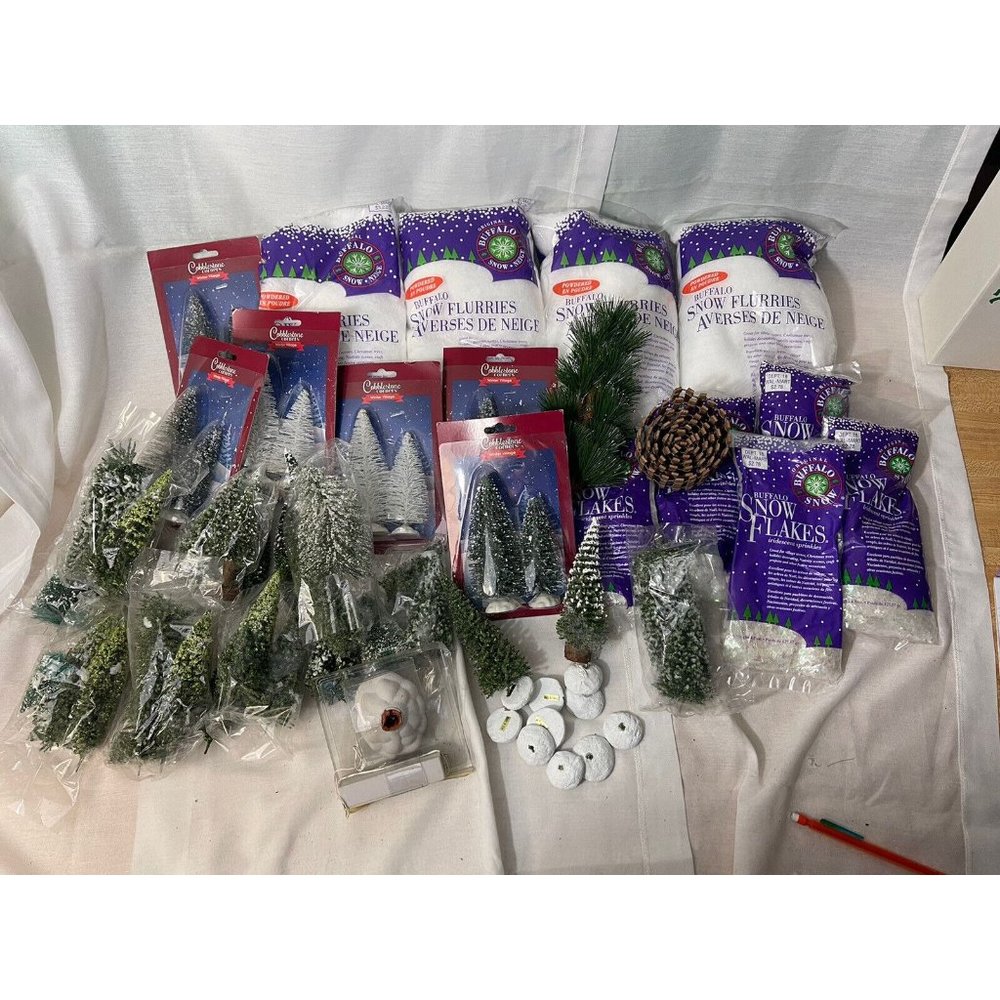 Christmas Village Tree & Snow Lot Works with Deparment 56 Snow Village 52pcs